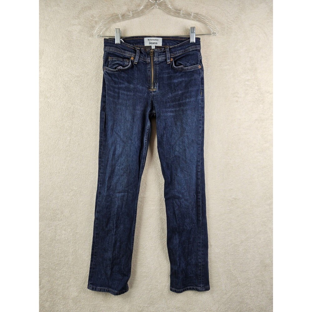 Reformation Women's Julianna Zip Mid Rise Medium Wash Straight Denim Jeans Sz 23